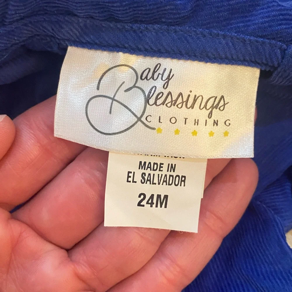 NWT Baby Blessings Royal Blue Corduroy Classic Nathan Romper Jumpsuit boys 24M